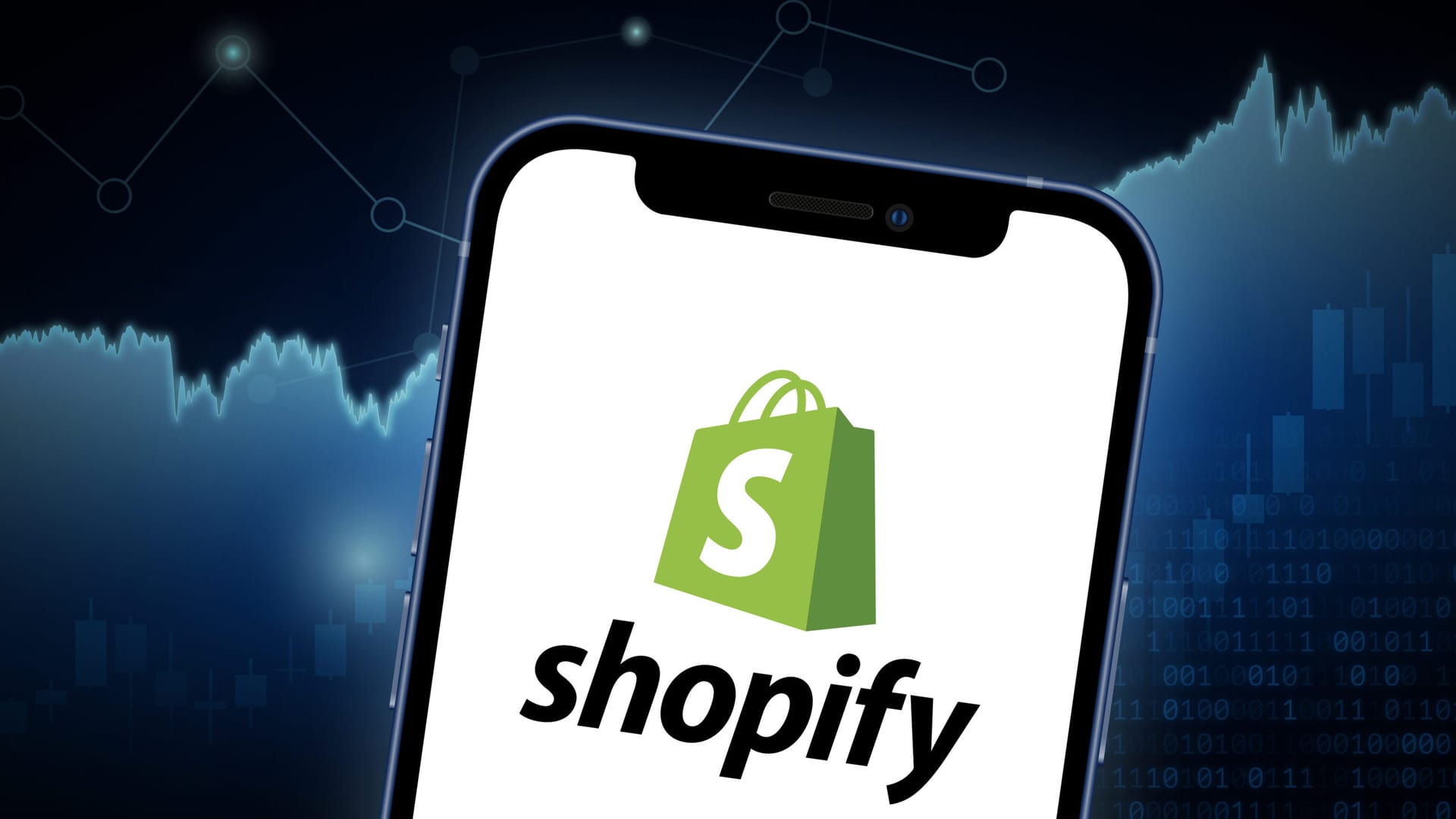 Shopify stock market vector illustration, with iPhone splash scr