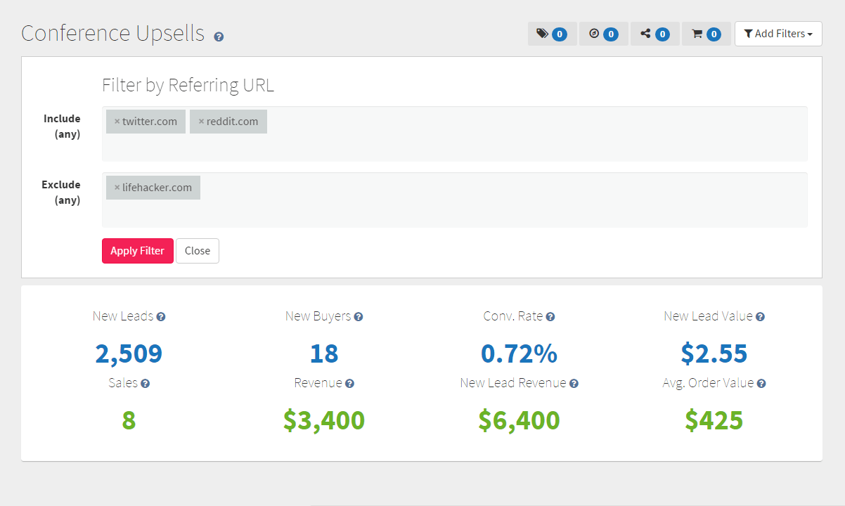 A segment filter mixing referring URLs, UTM parameters and products purchased