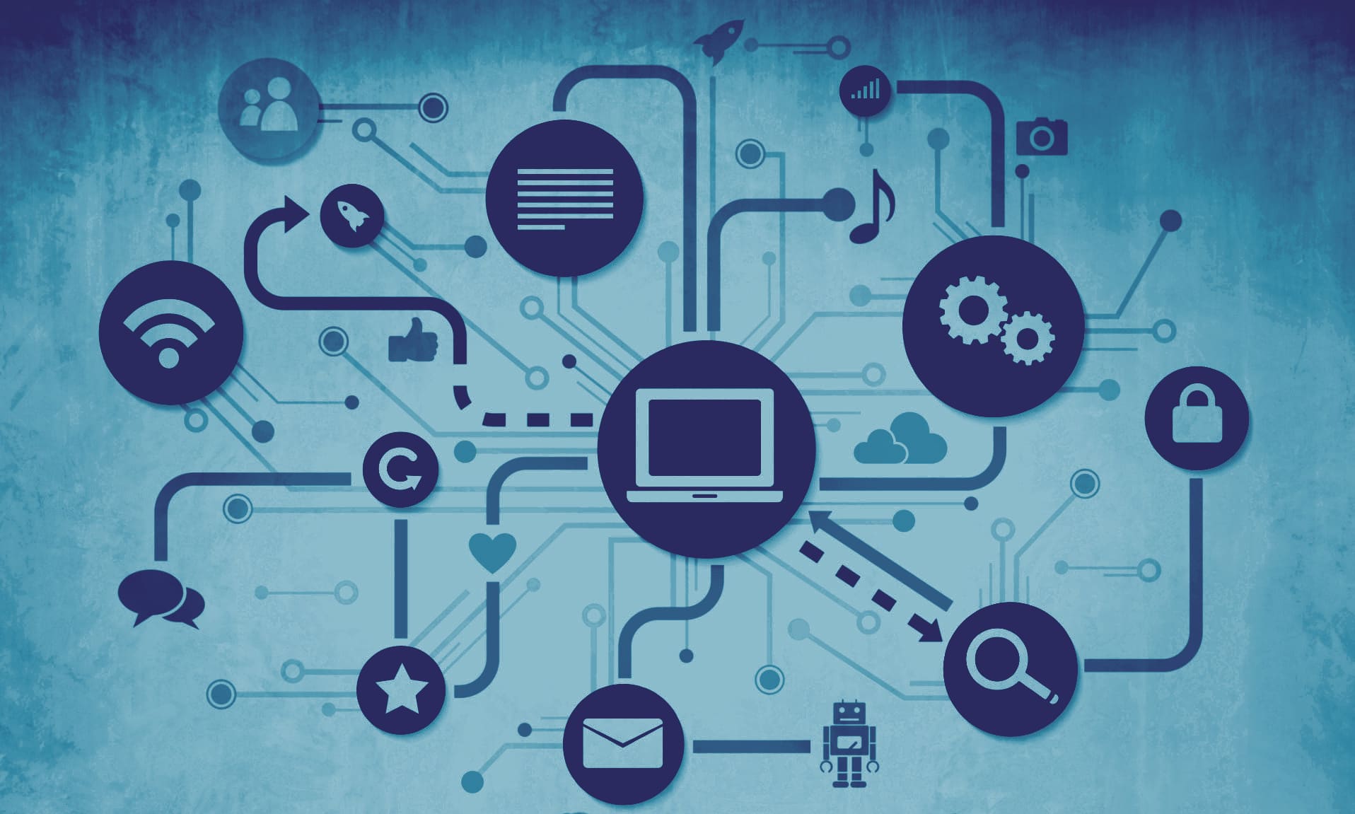 An illustration of marketing channels connecting into one system