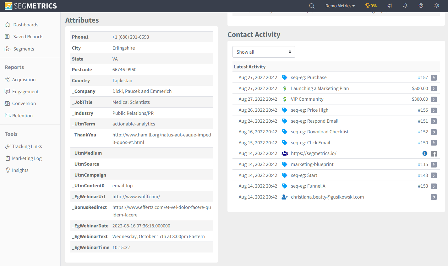 Optimizing nurture sequences report in SegMetrics
