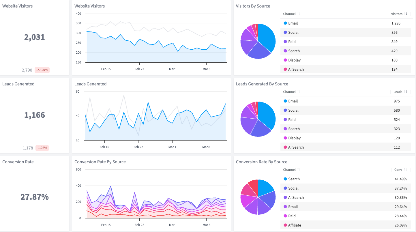 Website Leads Marketing dashboard in SegMetrics